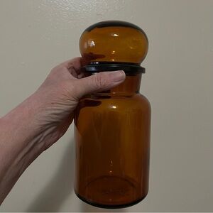 VTG APOTHECARY CONTAINER JAR - Brown Glass - Made in Belgium - Bubble Lid - EUC